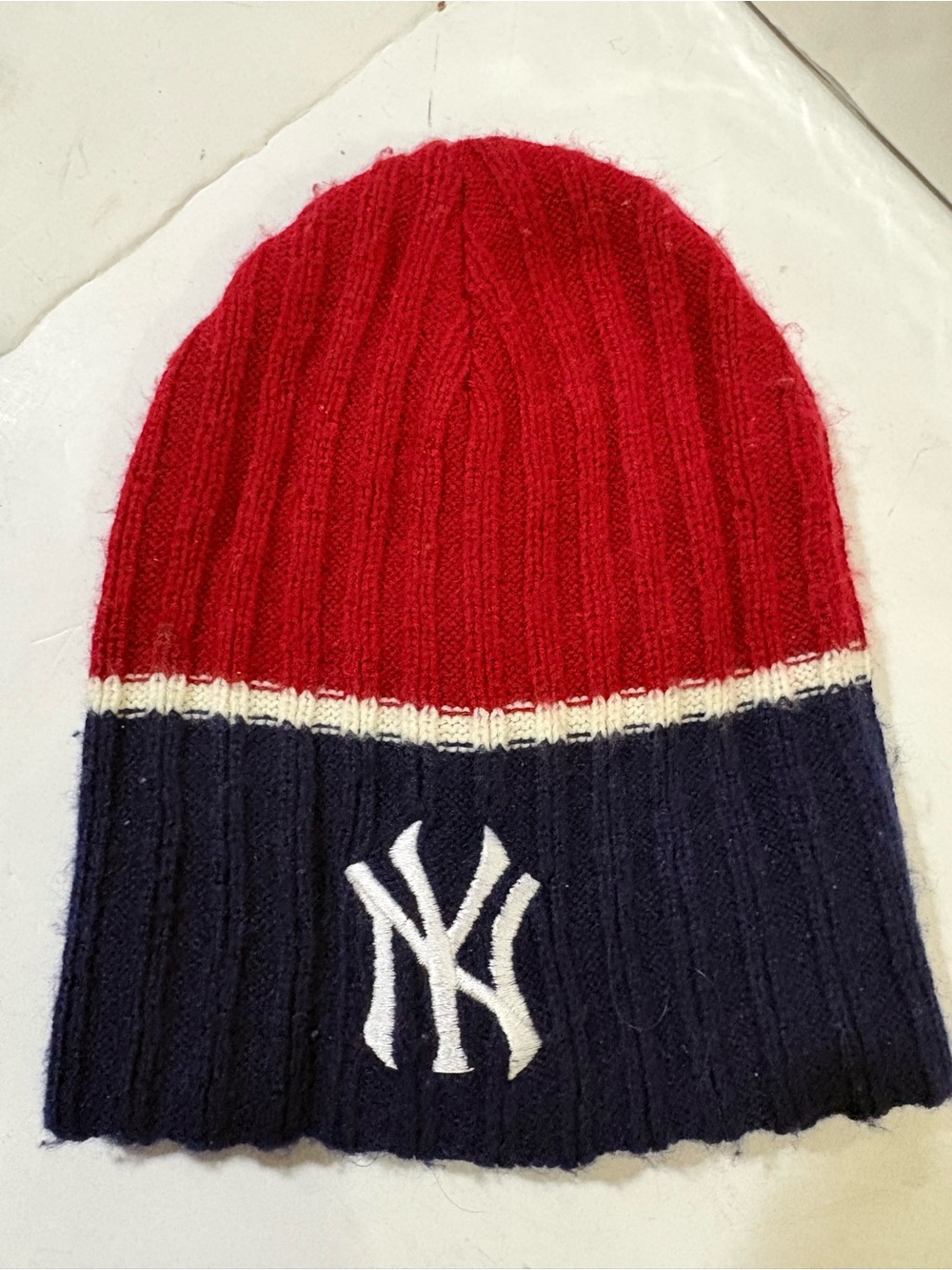 New York Red & Navy Knit Beanie with Team Logo